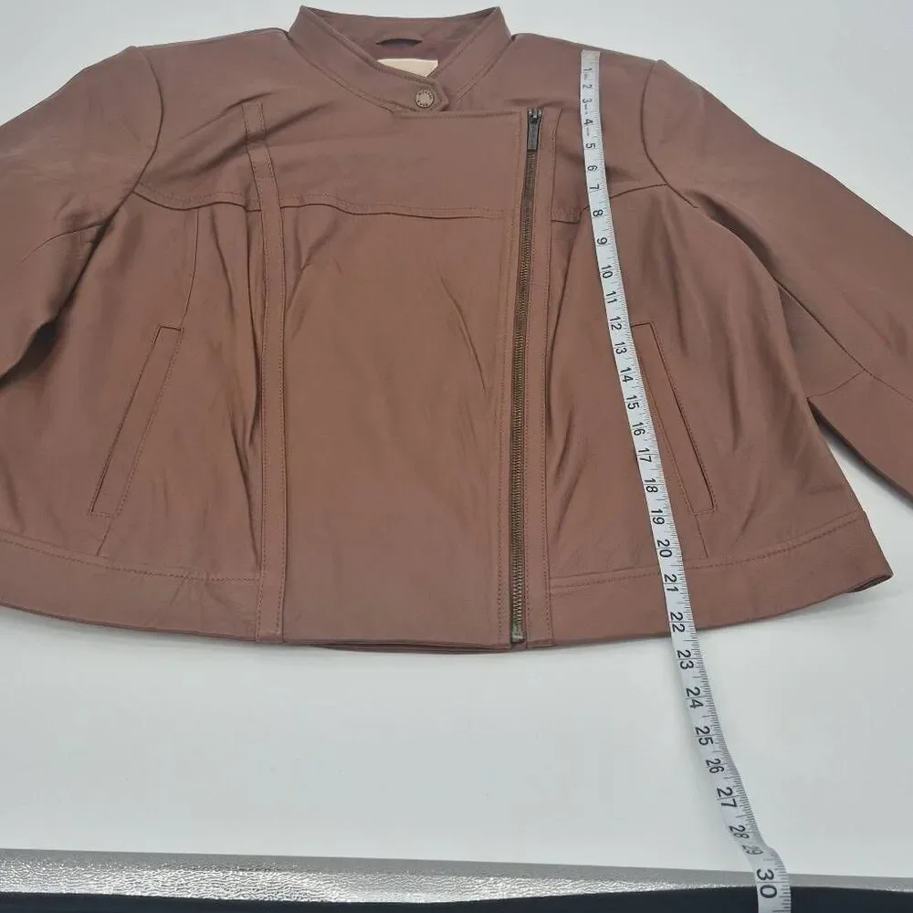 Michael Kors Women's Plus 2X Brown Leather Moto Jacket